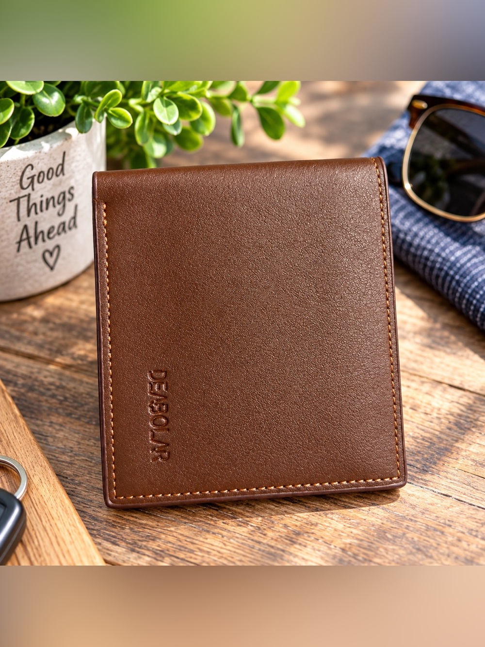 DEABOLAR Brown Bifold Wallet Zip Coin Pocket ID Window Card Holder NEW